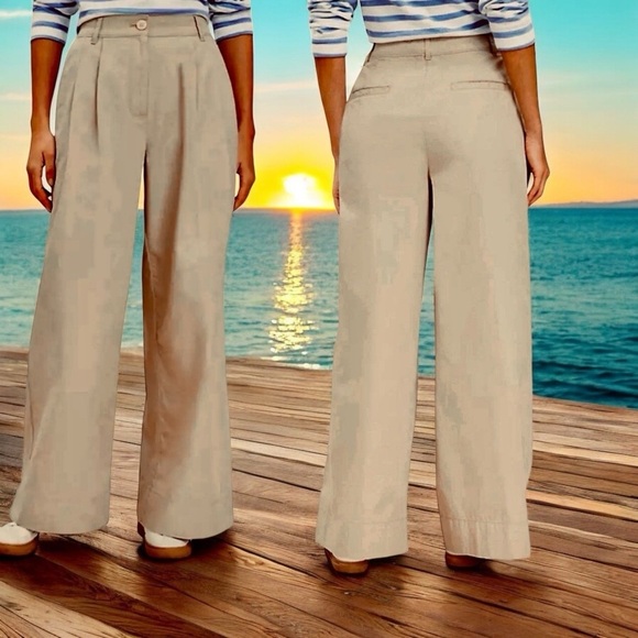 LOFT NWT Women's Poplin Wide Leg Pants - Khaki - Size 0P - Picture 1 of 9